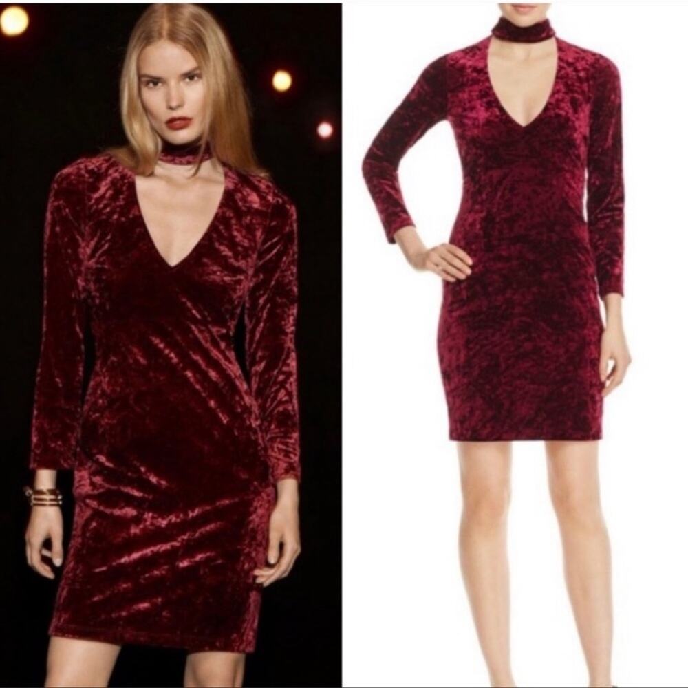 Bardot Burgundy Crushed Velvet Dress with Choker Size US 4 - XS